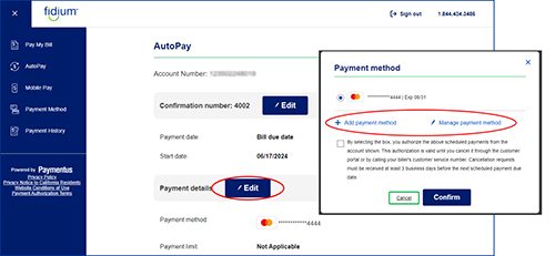 Edit payment details after AutoPay enrollment screen