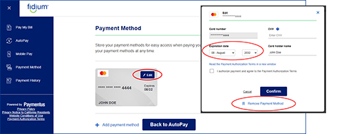 Edit payment method screen